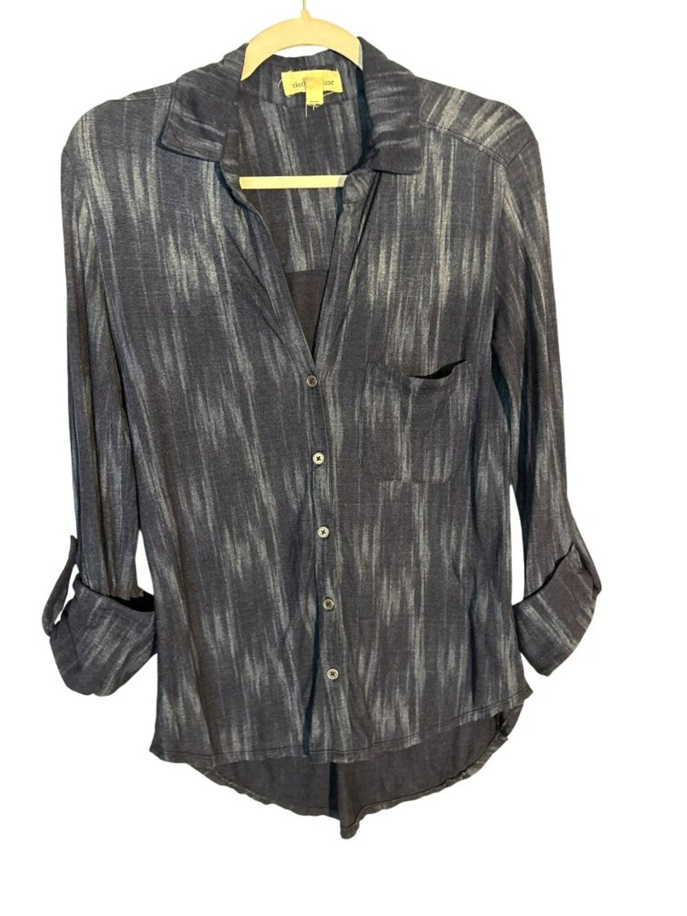 Cloth & Stone Blue Blurred Vertical Tie-Dye Pattern Button-Up Shirt XS